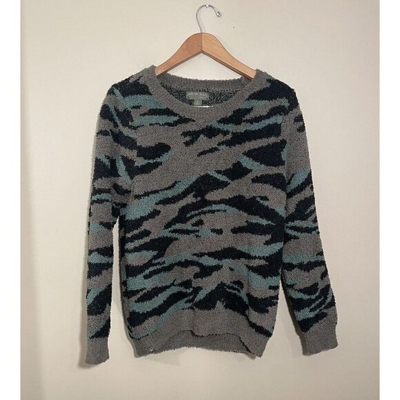 Barefoot Dreams CozyChic Seaside Sweater Crew Neck Pullover Camo Small Green - Picture 2 of 6